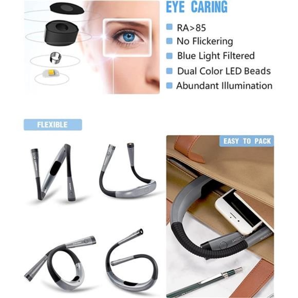 LED Neck Reading Light,Book Light for Reading in Bed,3 Colors,6 Brightness Level - Picture 4 of 6
